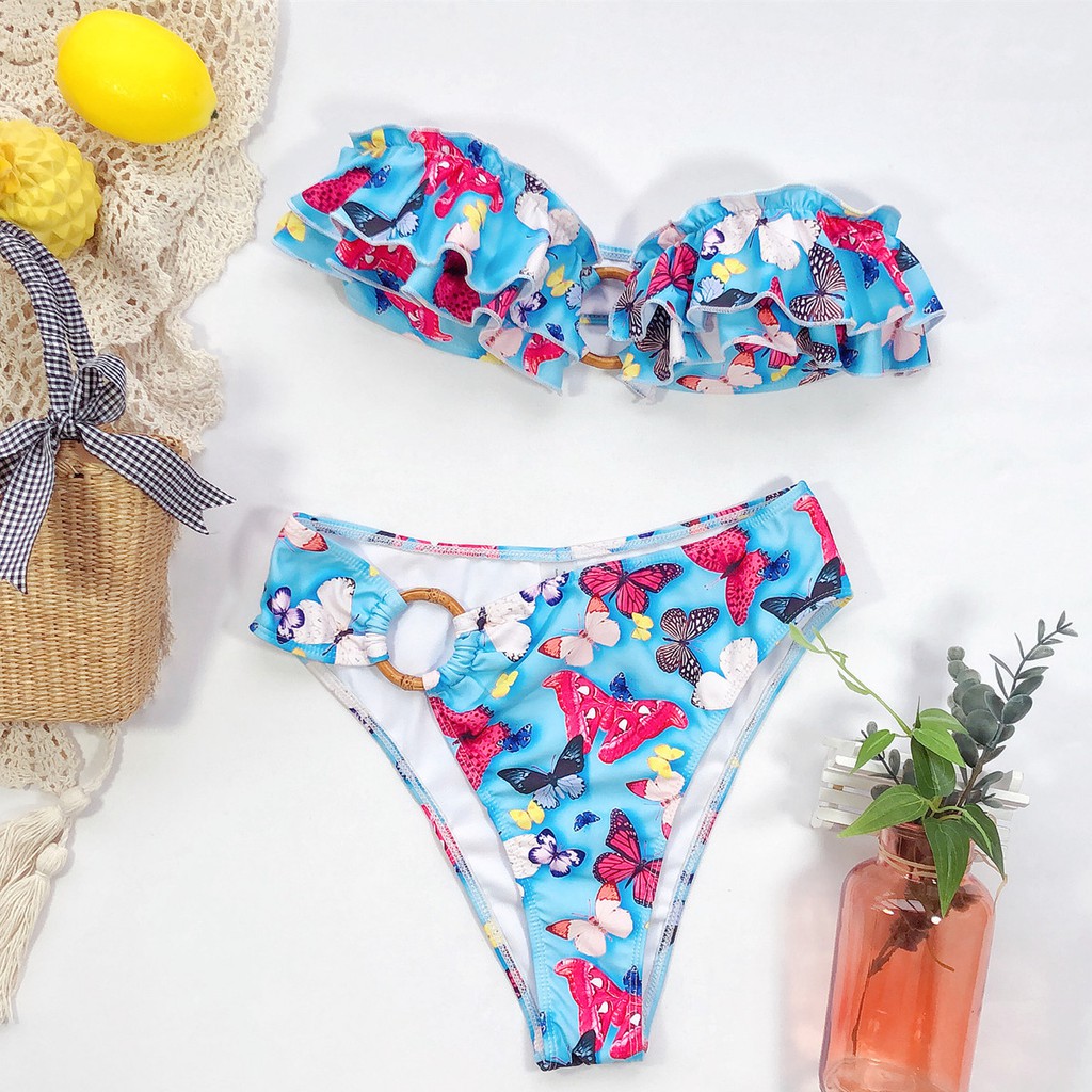 [BKN762] &lt;ÂU&gt; SET BIKINI BÈO NGỰC XANH HỒ ĐIỆP (CẠP CAO)