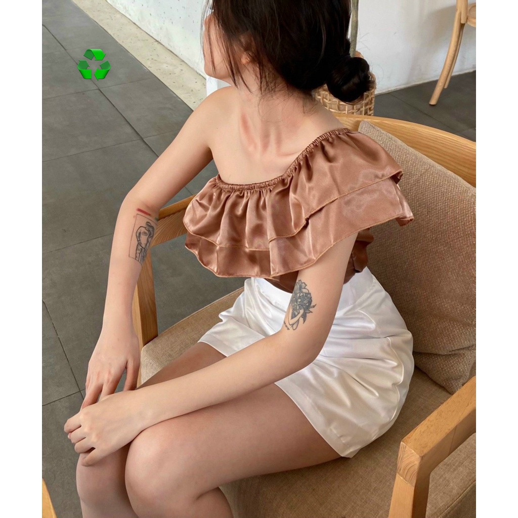 Áo phi lụa lệch vai viền bèo cực sexy , chất phi mềm mịn mát