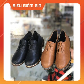 B43 Giày boot da oxford nữ chất da siêu chất êm chân, đế cao 3cm [Video, tặng tất]