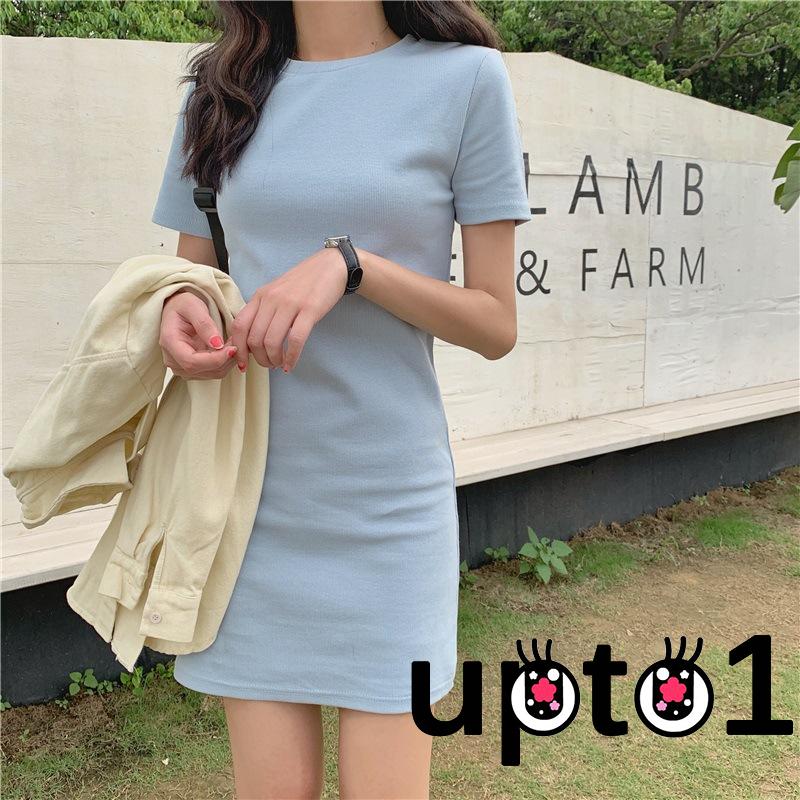 Đầm Tay Ngắn Cổ Tròn Thiết Kế Đơn Giản Thanh Lịch