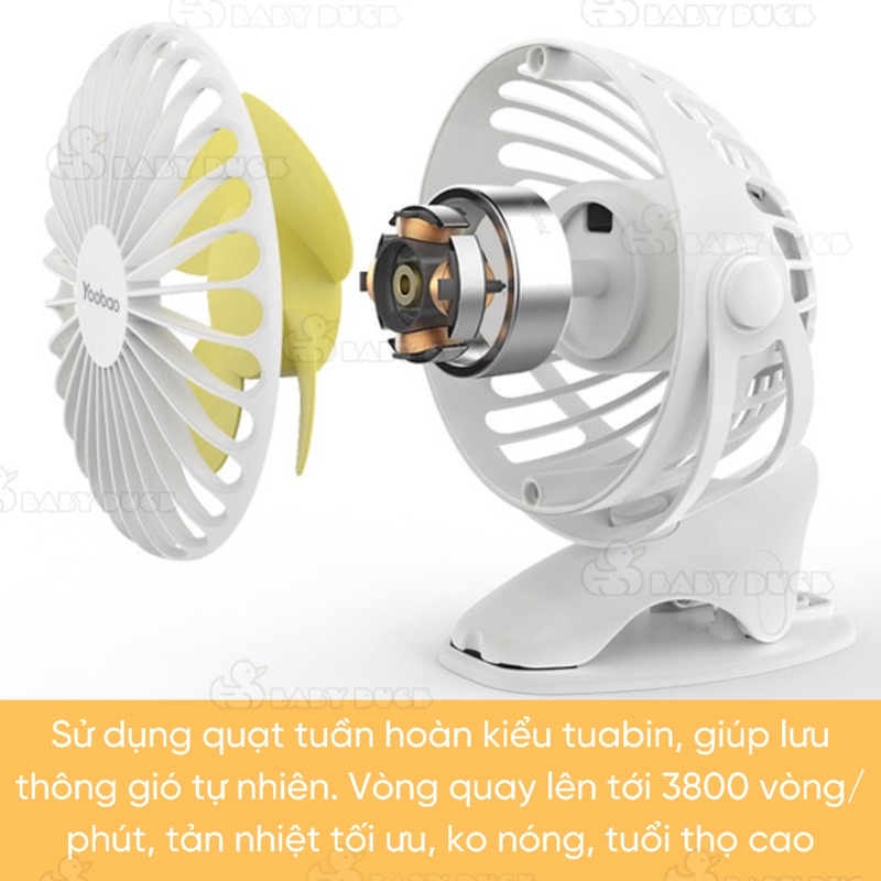 Quạt tích điện Yoobao 6400MAH, kẹp sạc mini cầm tay 4 cấp độ gió