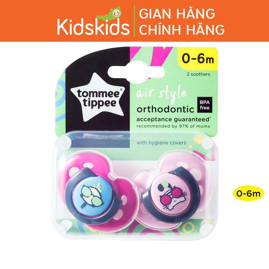 Ty ngậm thoáng khí cho bé Tommee Tippee Air 0-6 tháng (vỉ đôi) - Mèo hồng