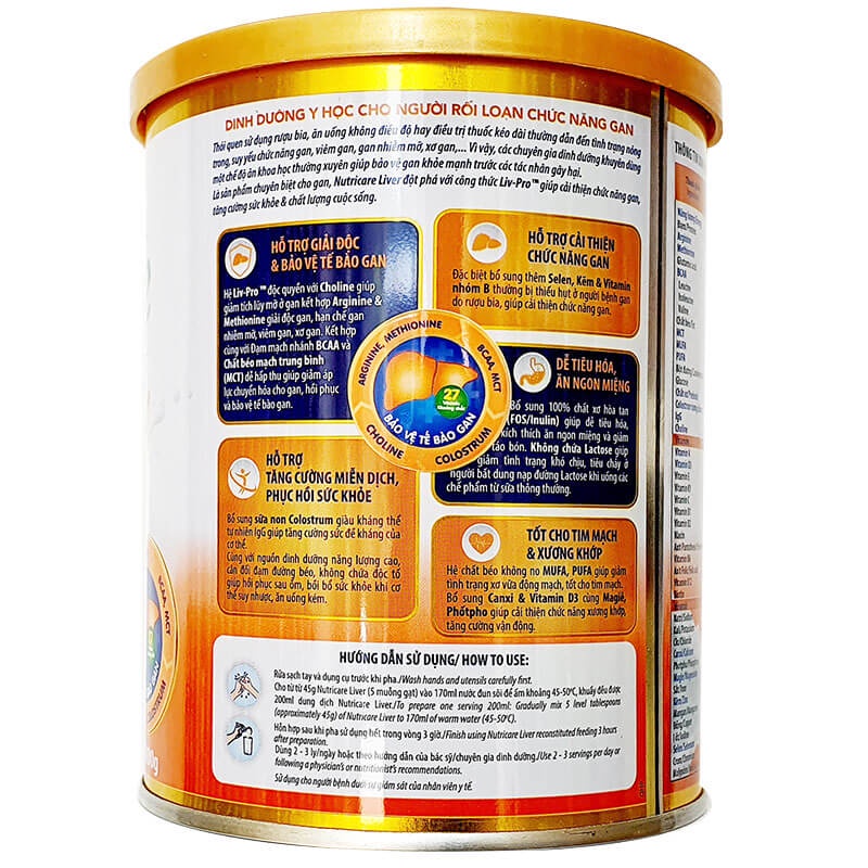 Sữa Nutricare Liver 400g -900g  DINH DƯỠNG Y HỌC DÀNH CHO NGƯỜI RỐI LOẠN CHỨC NĂNG GAN