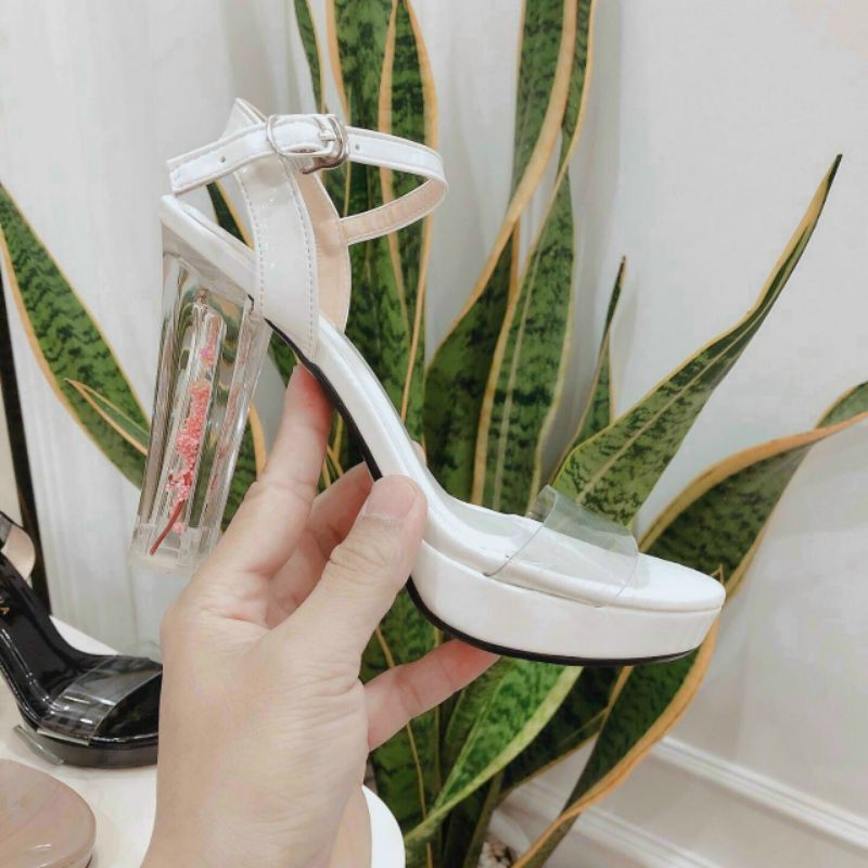 Giày sandal nữ đế đúp quai trong gót hoa siêu sang chảnh tôn dáng cao 10p