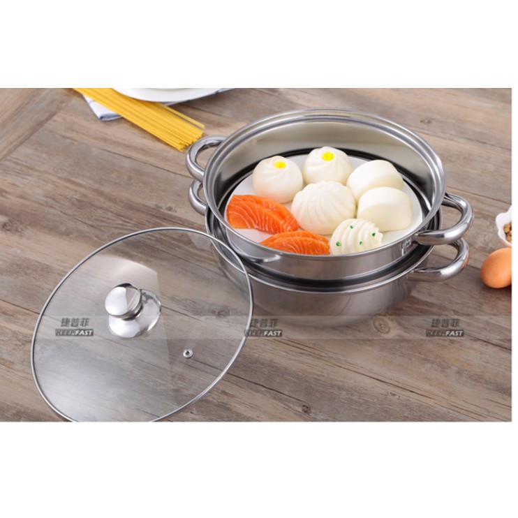 Nồi lẩu kiêm nồi hấp 2 tầng inox