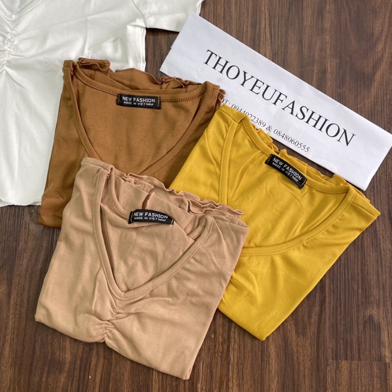 ÁO CROPTOP BODY CỔ TIM TAY LỠ CHẤT LIỆU BOZIP KIỂU DÁNG ÁO CROPTOP DÚM NGỰC TAY VIỀN LƯỢN SÓNG NHIỀU MÀU HOT