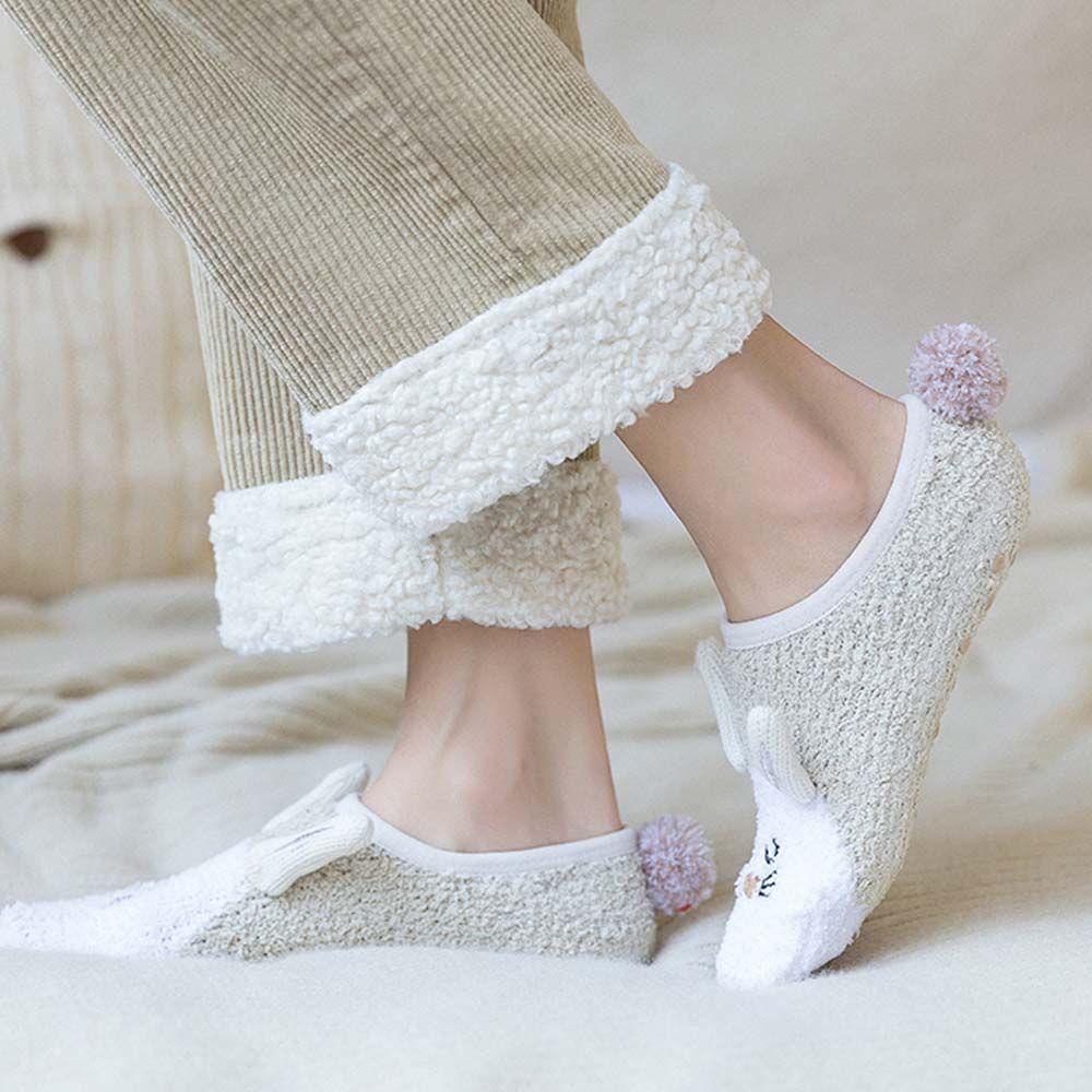 Vớ Ngủ Vải Lông Cừu San Hô Ấm Áp Không Trượt In Hình Chú Chuột 3D Cho Nữ