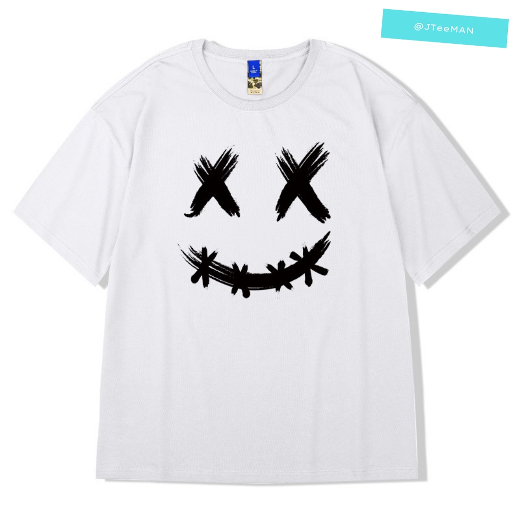 Áo thun Unisex tay lỡ form rộng in họa tiết miệng cười JTeeMan, áo thun Unisex phong cách cá tính vải cotton JT25