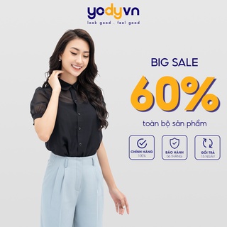 Áo Sơ Mi Nữ Cộc Tay Chất Tơ Cao Cấp Organza Cổ Đức Yody - SCN4014
