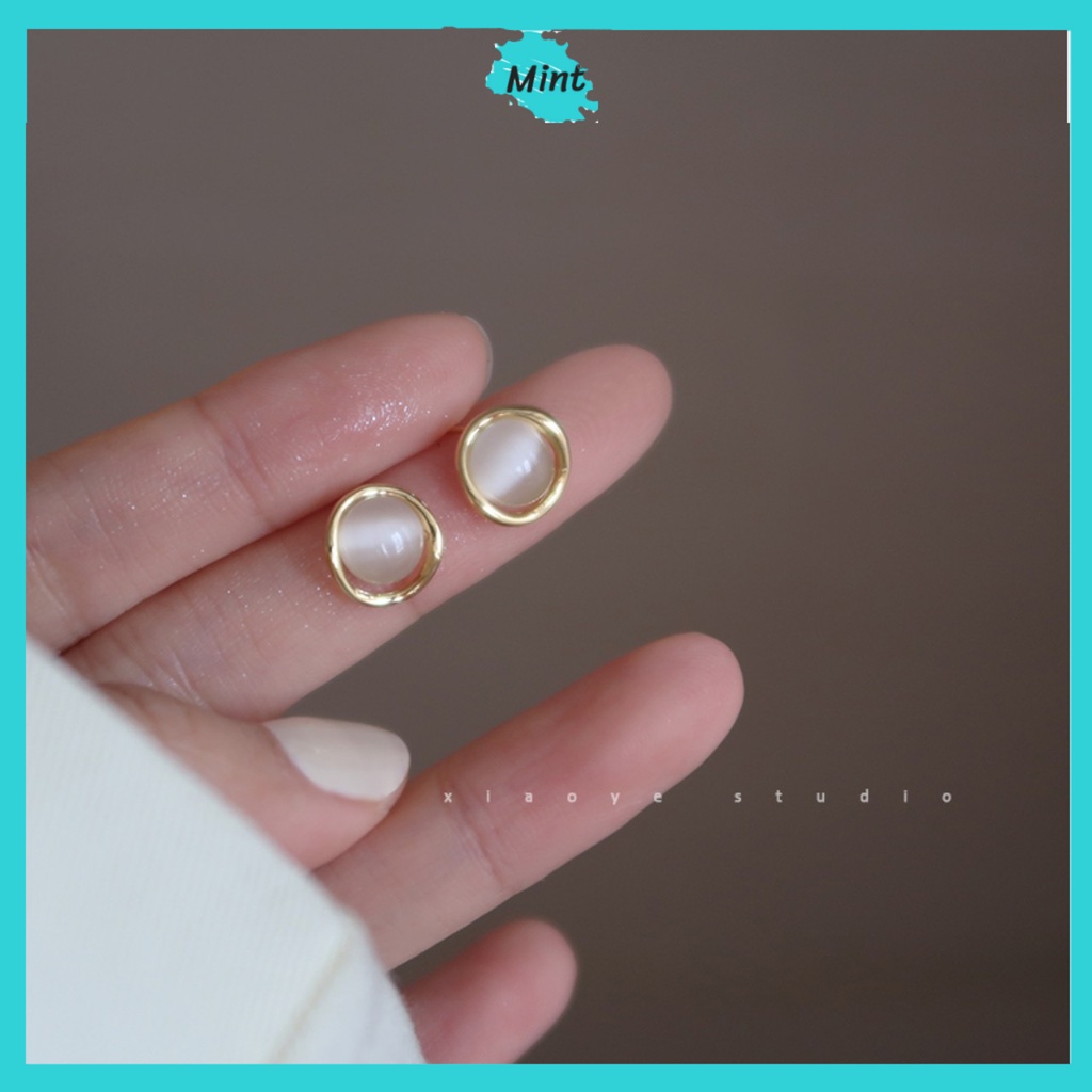 Bông Tai Đá Mắt Mèo Khoen Tròn ❤️KHÔNG GÂY DỊ ỨNG❤️ Khuyên Tai Nữ Chuôi bạc S925 Sang Chảnh Phong Cách Hàn Quốc