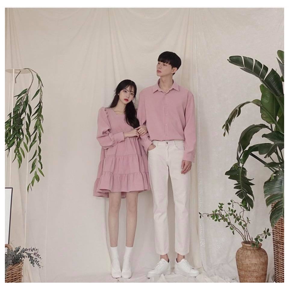 Áo đôi nam nữ đẹp [] Set áo váy sơ mi đôi chất đẹp Hàn Quốc Couple AV70 NoBrand