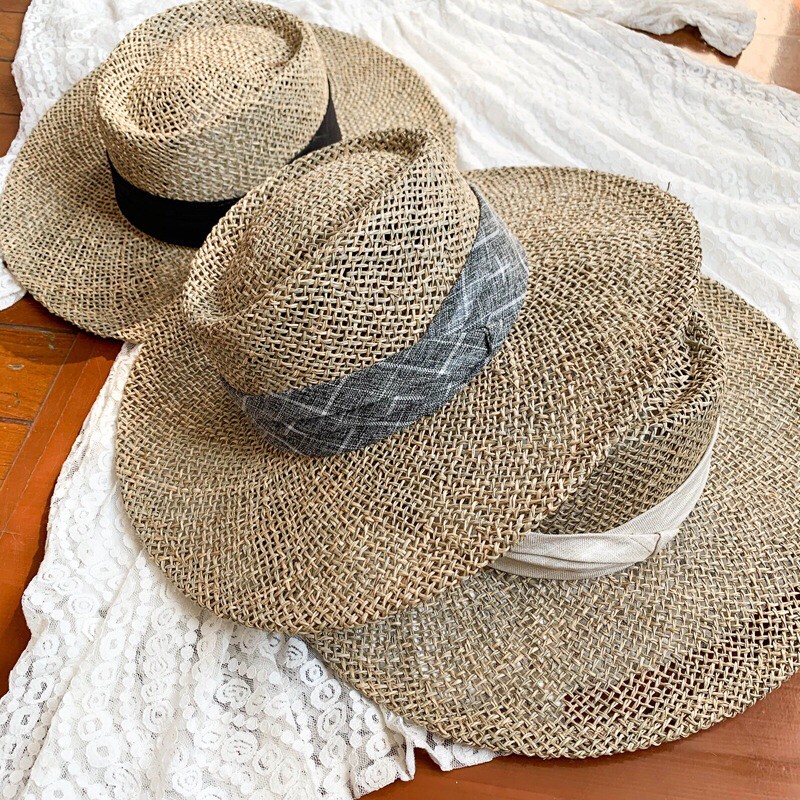 [246] Mũ cói Gaucho panama đan thưa cao cấp quai caro (hàng sẵn)