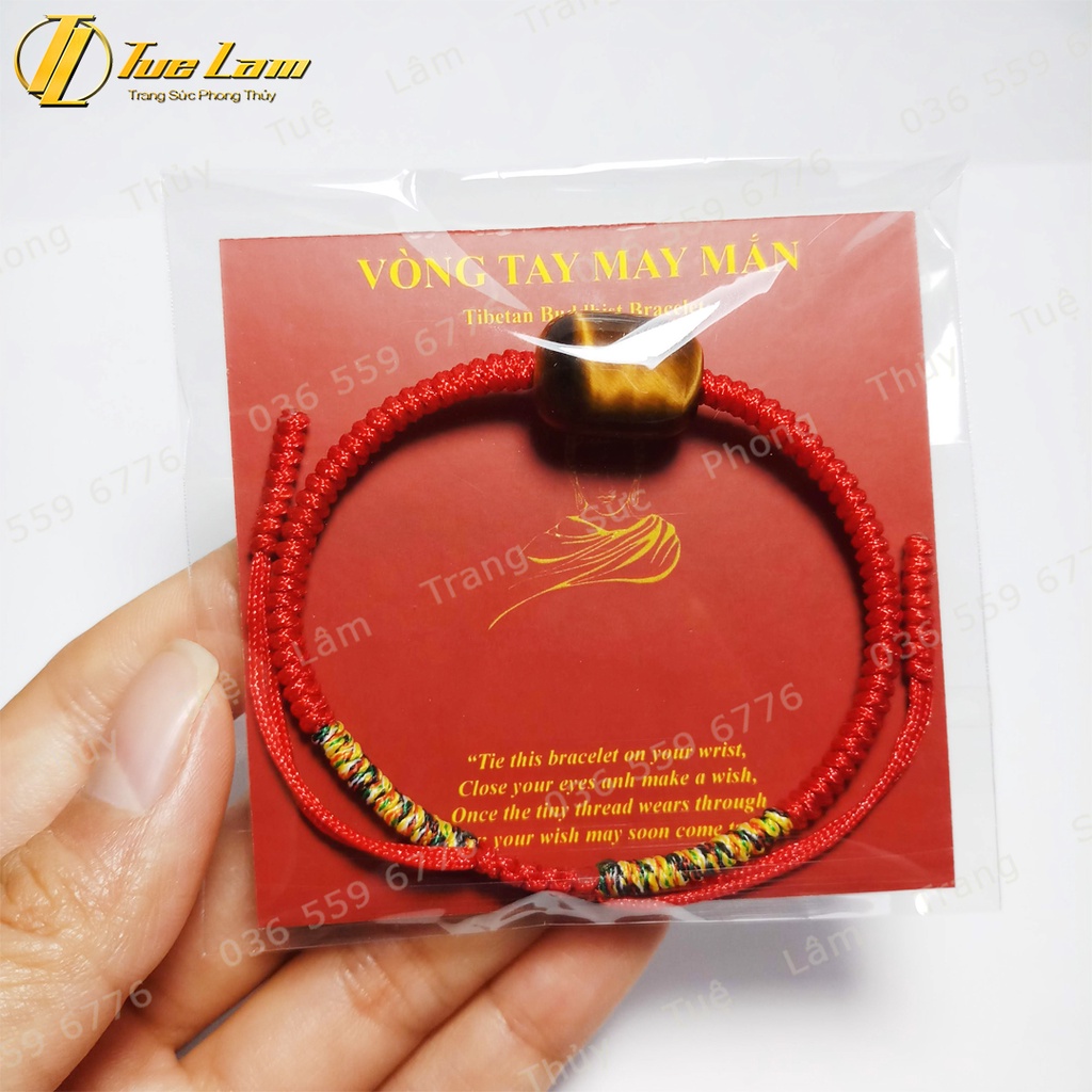 Vòng tay dây chỉ đỏ bện kiểu tây tạng lu thống màu vàng nâu hợp mệnh tài lộc may mắn - Tuệ Lâm