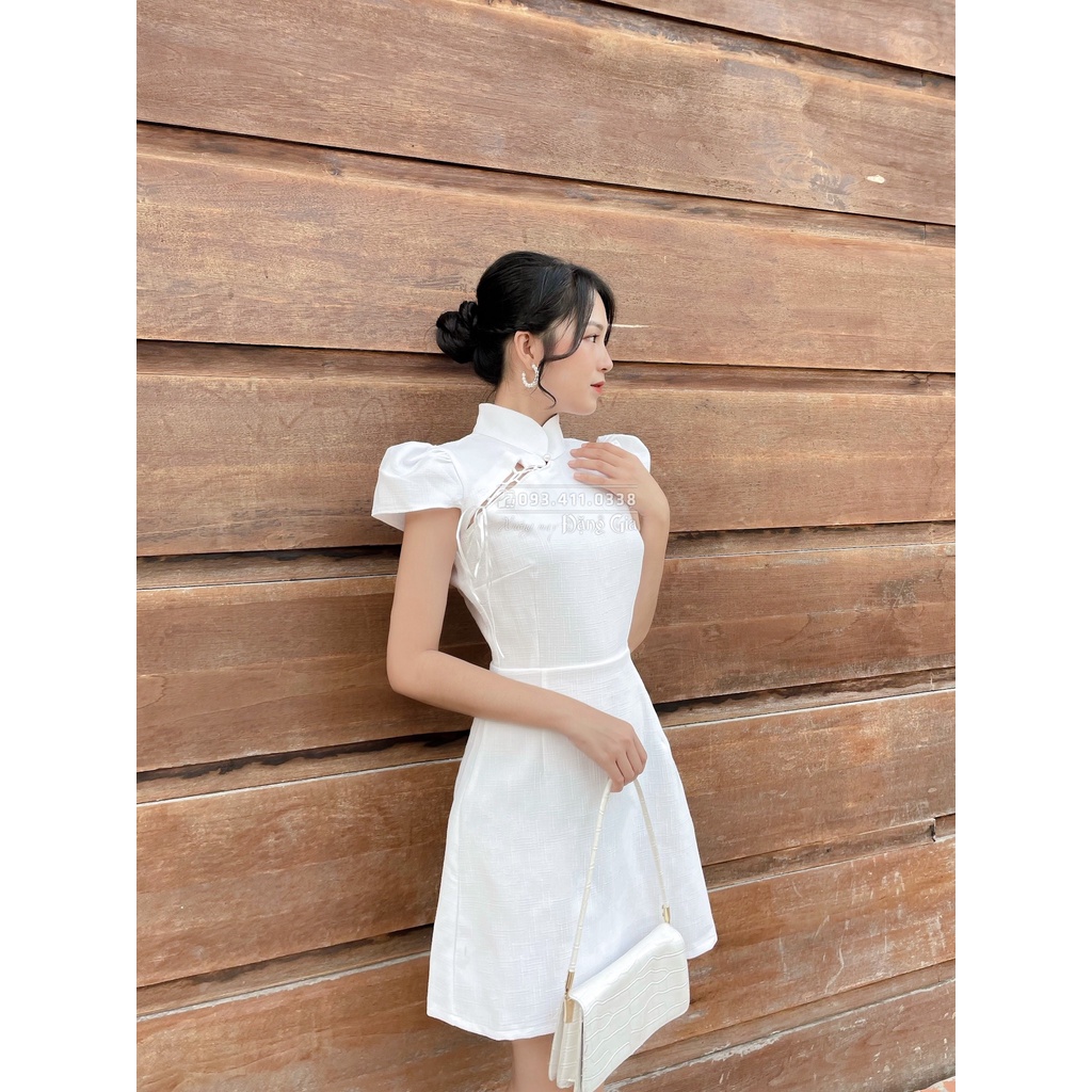 Đầm  dự tiệc phá cách từ áo dài,  đan nơ ruy băng ngang ngực sang trọng DG4268