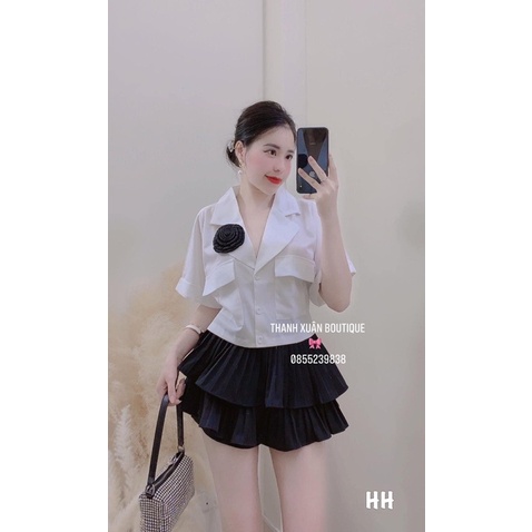 SALE SỐC set áo vest croptop kèm hoa mix chân váy tầng
