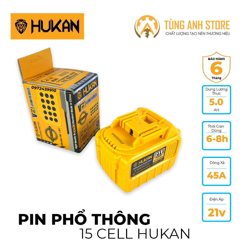 Pin Máy Khoan, Siết Bulong HuKan 15cell chính hãng.