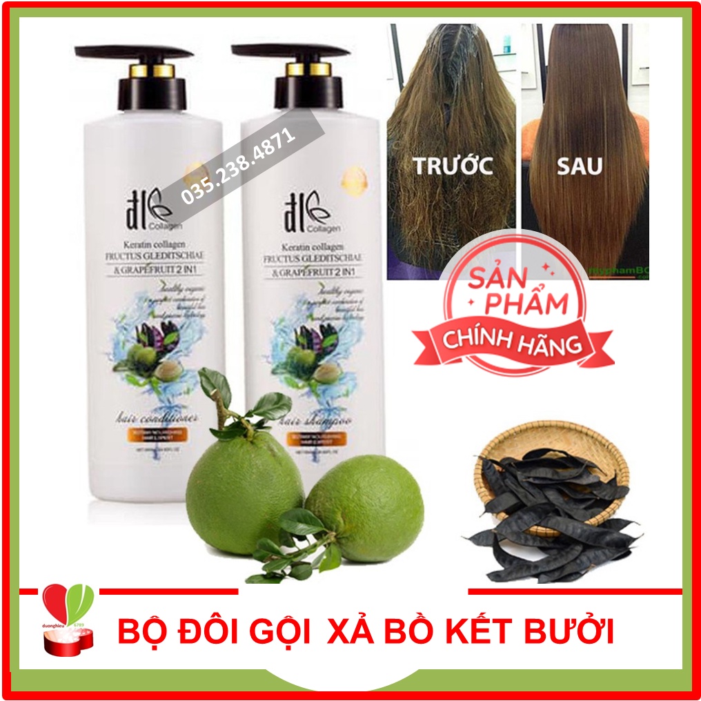 Bộ Đôi Dầu Gội Và Xả Phủ Collagen Chiết Xuất Bồ Kết Bưởi Chính Hãng 100%- Duonghieu6789