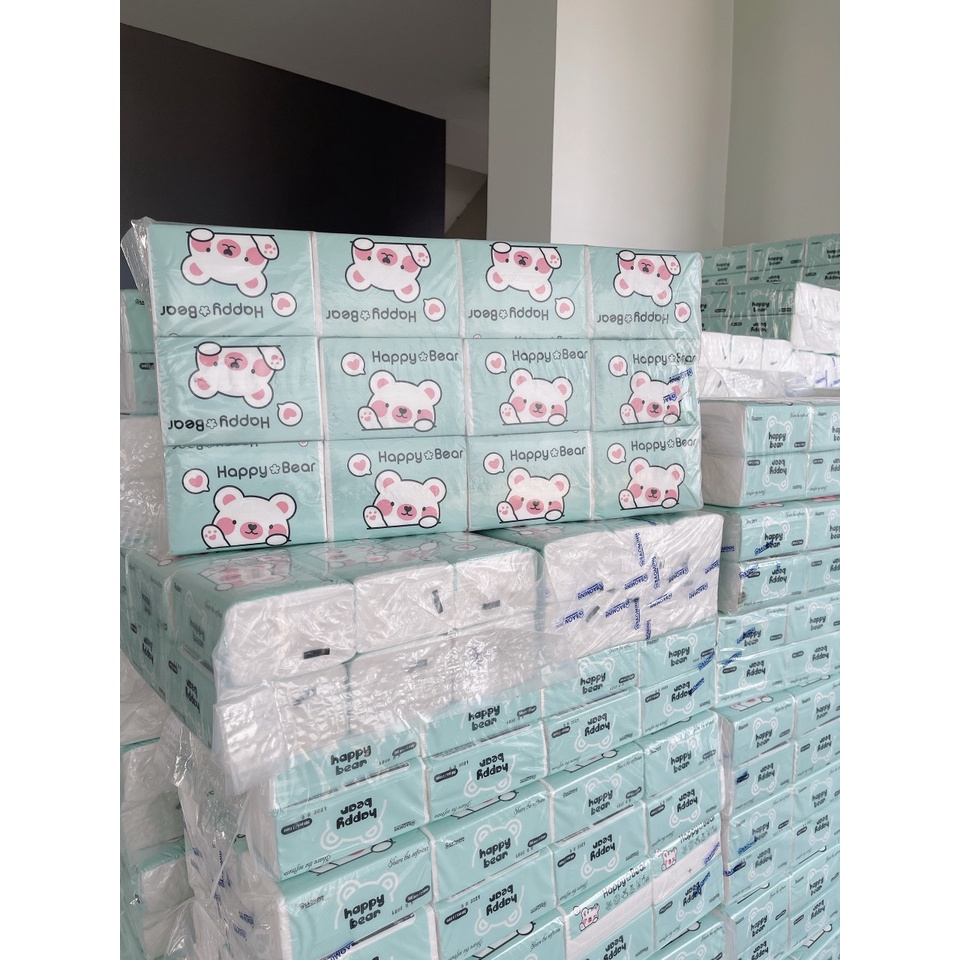 Giấy ăn Happy Bear siêu dai, gói 120 tờ 3 lớp mềm mịn như lụa