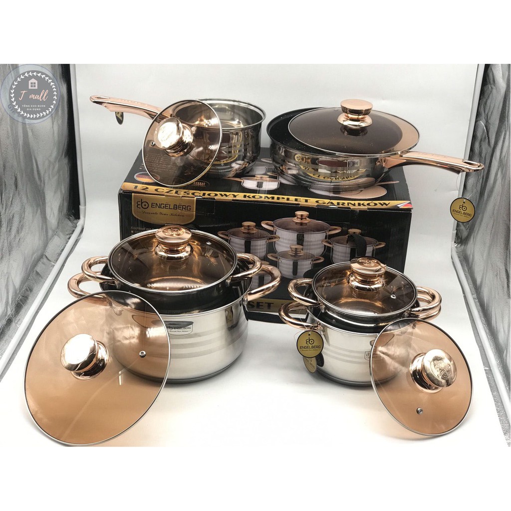 Bộ nồi CHEF&CHEF 6 món 12 chi tiết nắp vung kính, công nghệ Đức, đáy Inox 5 lớp cao cấp, sang trọng- Bảo hành 12 tháng