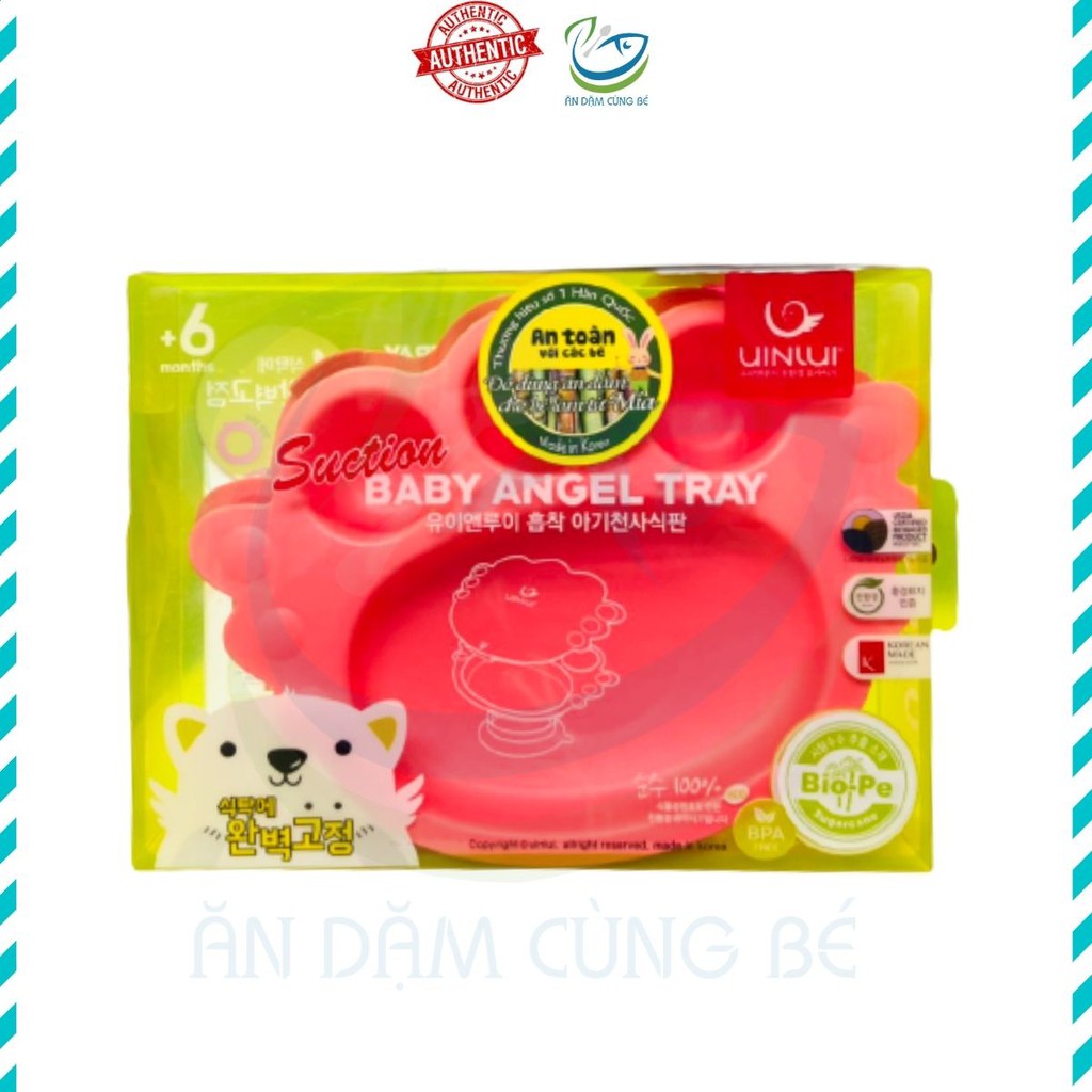 Khay ăn dặm cơm cho bé chống đổ có nắp Hàn Quốc đế hít UINLUI làm từ mía 88094