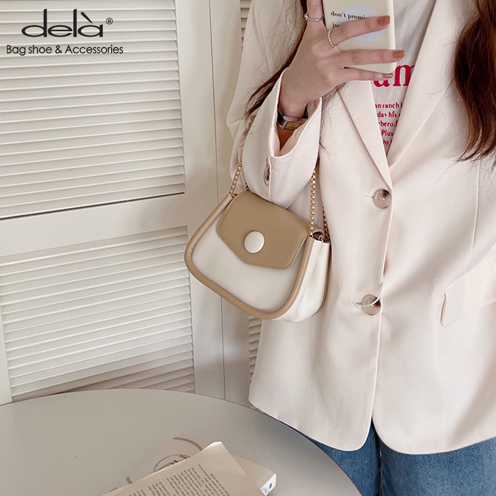 Dela Túi Đeo Vai Xách Tay Cỡ Nhỏ Phối Dây Xích Màu Sắc Tương Phản Kiểu retro Thời Trang Cho Nữ