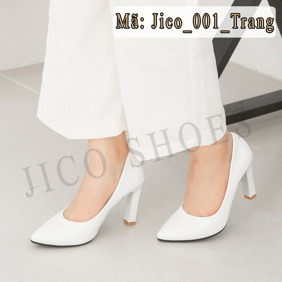 GIÀY CAO GÓT MŨI TRƠN CAO 8 PHÂN MÀU TRẮNG - JICO_001_Trắng