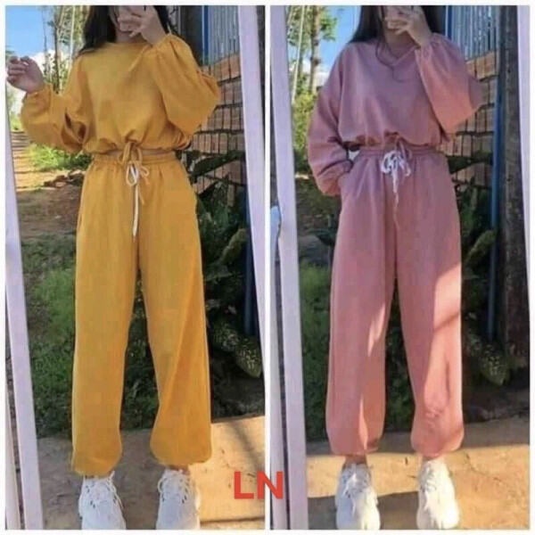 Set áo croptop rút bụng +Quần bom chun ống- Dưa Leo Shop