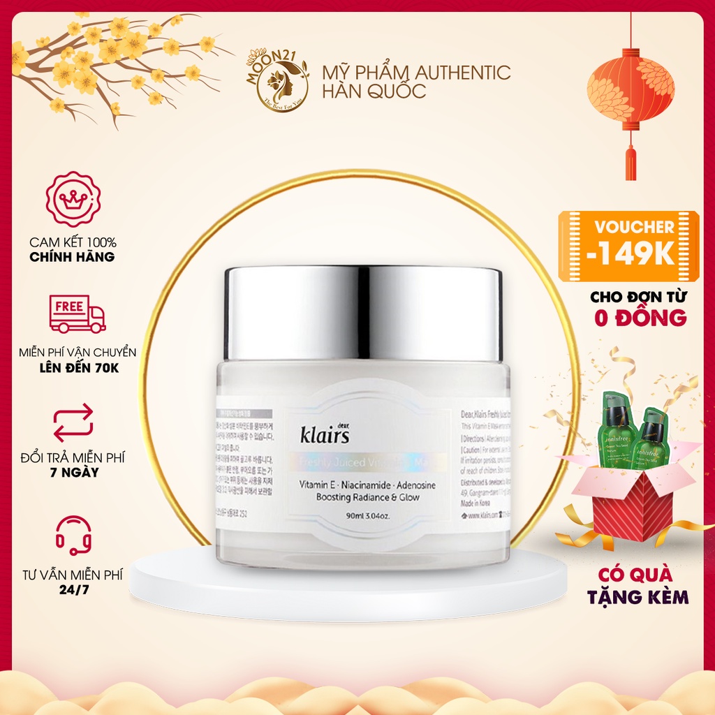 Kem Dưỡng Klairs, Kem Dưỡng Ẩm Klairs Freshly Juiced Vitamin E Mask 90g dưỡng trắng da, mặt nạ ngủ MOON21