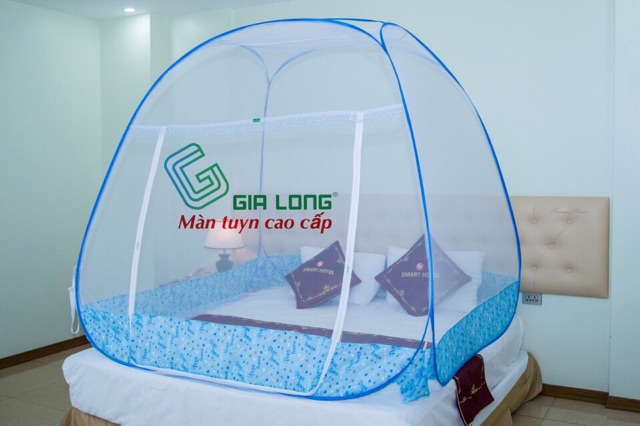 Mùng chụp tự bung Gia long Đỉnh vuông có chân hoa | Màn Gia long chống muỗi gấp gọn (rộng 1m6-1m8-2m2) dài 2m cao 1m6