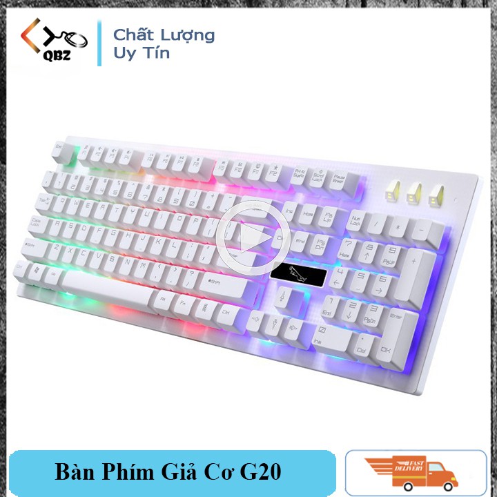 Bàn phím gaming G20 đen, trắng chuyên dụng giá rẻ, bàn phím gaming kết nối dây có led đa màu,bàn phím fullsize có dây