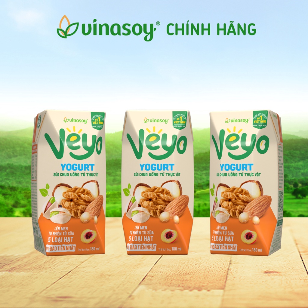 Thùng Sữa chua uống từ thực vật  Veyo Yogurt vị Đào Tiên Nhật (30 Hộp x 180ml) - Vinasoy