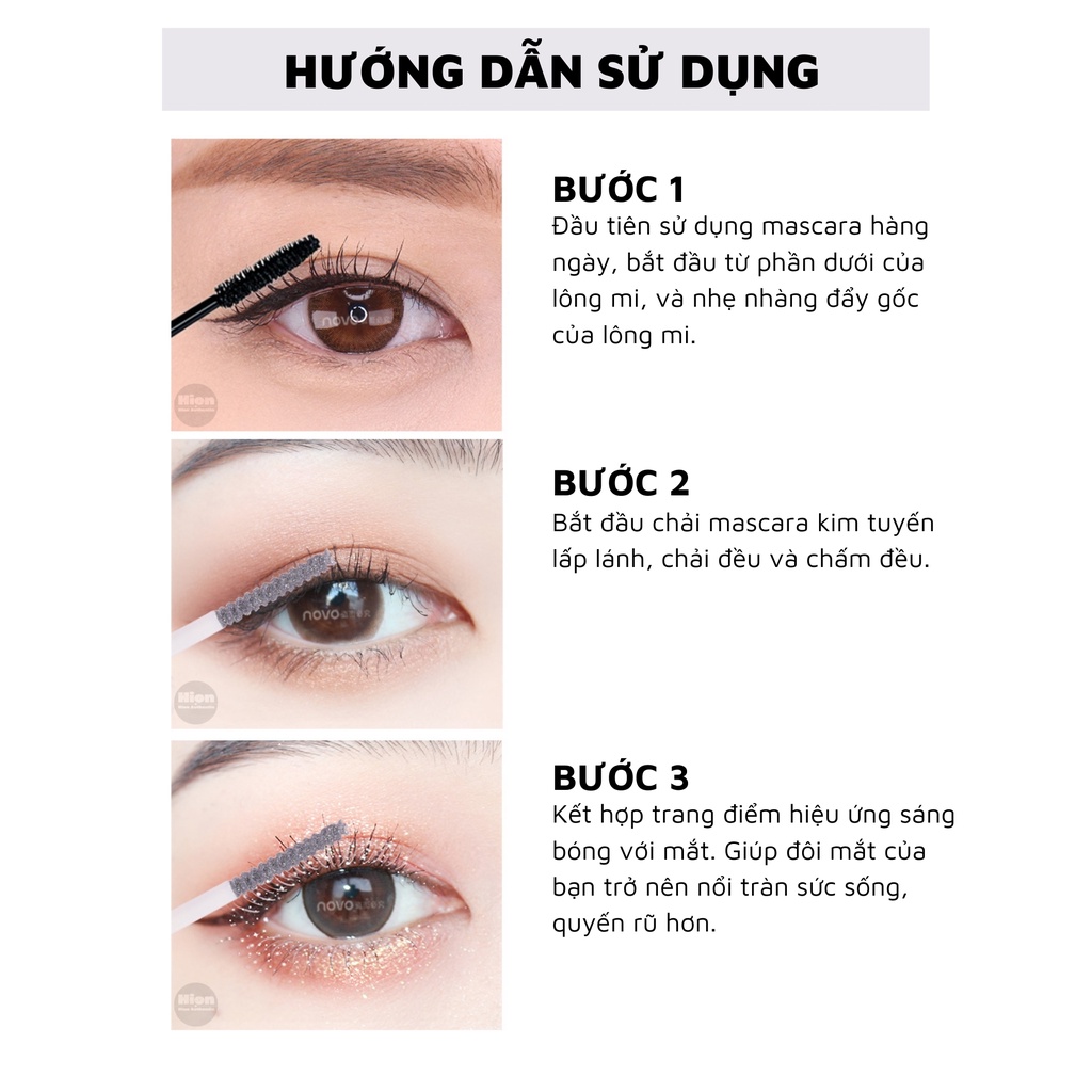 Mascara Chuốt  Mi ,chuốt lông mày làm dày và cong dày có Nhũ Kim Tuyến Lấp Lánh - Novo Diamond Glitter Mascara | BigBuy360 - bigbuy360.vn
