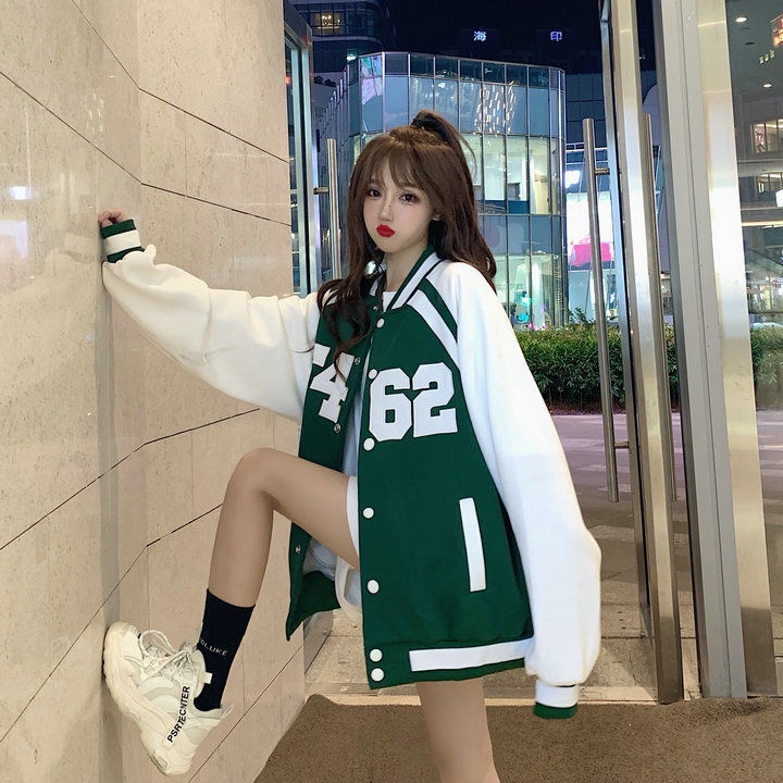 Áo Khoác Bóng Chày Dáng Rộng Phong Cách harajuku Nhật Bản Chất Lượng Cao