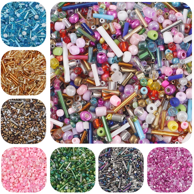 Set 1000 hạt thủy tinh tròn nhiều màu sắc làm trang sức thủ công 30g 1.5-4.5mm