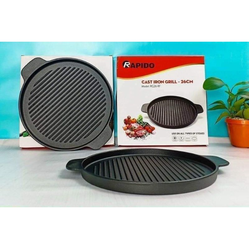 Chảo gang nướng RAPIDO 26cm chống dính - chảo nướng pizza BBQ dùng được bếp từ