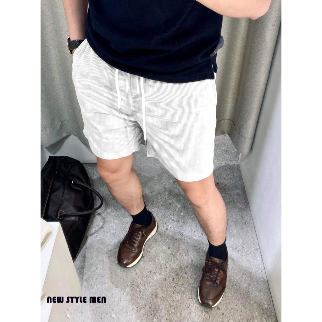 -Quần short nam nhung tăm DENIM màu đen phong cách