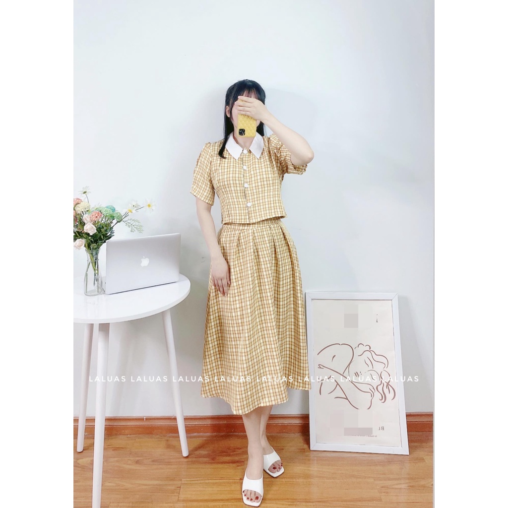 Set áo chân váy công sở bigsize cổ trắng 60-90kg