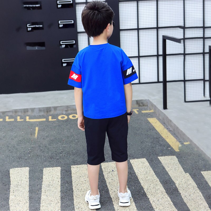 Children Boys Clothes Set 5-11 Years Letter Print T-Shirt + Shorts Fashion Summer Sports Clothes