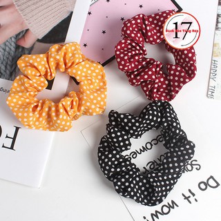 Dây buộc tóc, cột tóc Scrunchies vải chấm bi dễ thương
