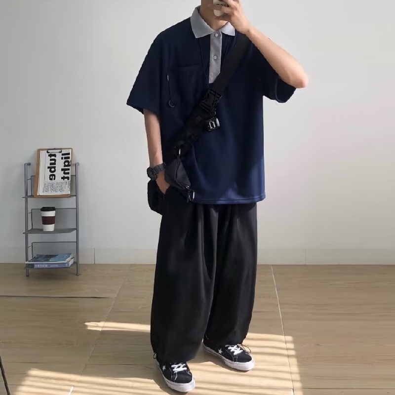 Áo Thun polo Tay Ngắn Dáng Rộng Thoáng Khí Phong Cách Nhật Bản Thời Trang Mùa Hè Cho Nam