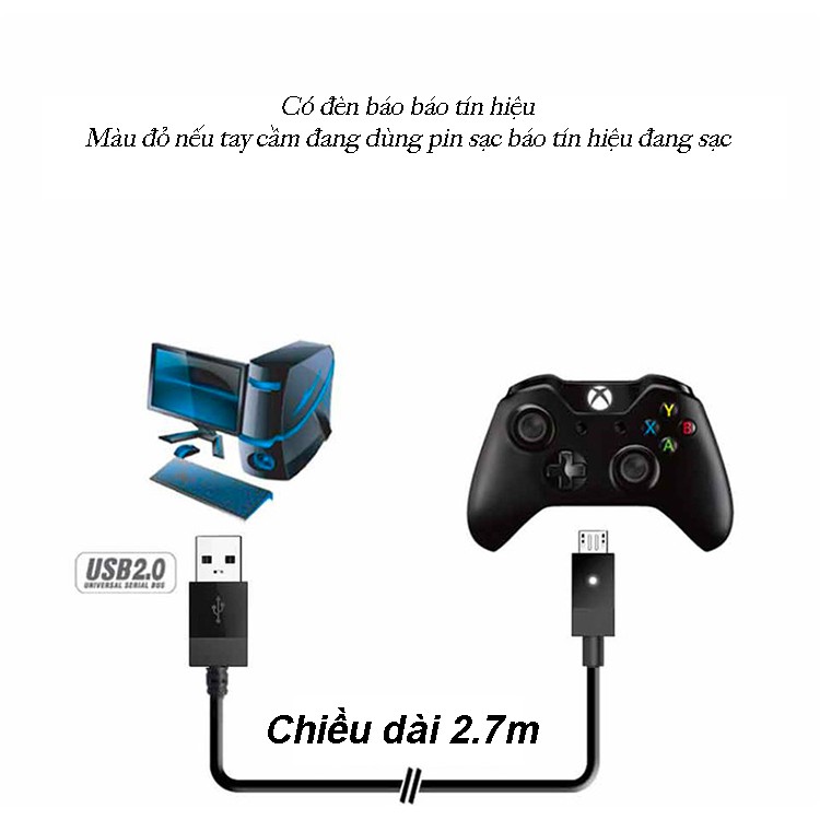 Dây Cáp USB cho tay cầm chơi game Xbox One, Xbox one S, Dualshock PS4, cáp sạc PS4