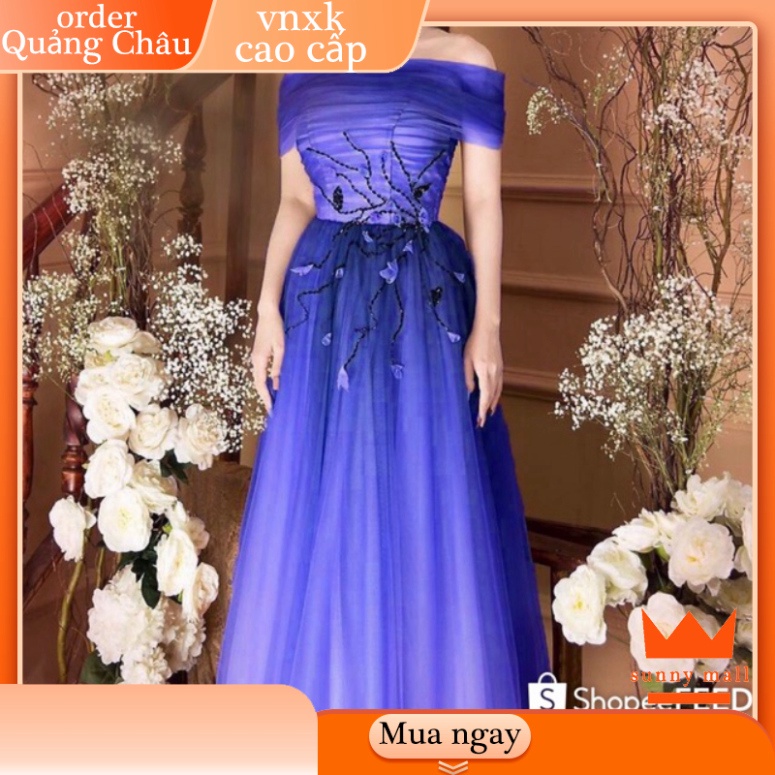 ✨QUẢNG CHÂU✨ Đầm dự tiệc bẹt vai lưới phối màu kết cườm SUNNY MALL - size M/L (kèm ảnh/video thật) MS50Y 🔥FREESHIP🔥 ti