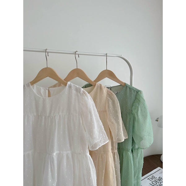 Váy đầm babydoll voan tơ chấm bi 2 lớp tay ngắn phong cách tiểu thư ulzzang (TTA123)