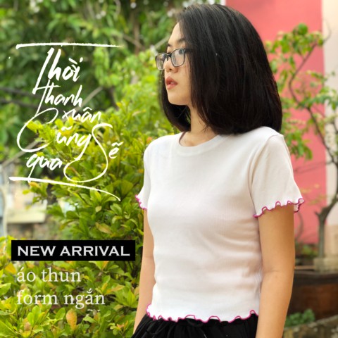 Áo thun co giãn xoăn line tay ngắn cổ tròn thiết kế tôn dáng cho phái nữ