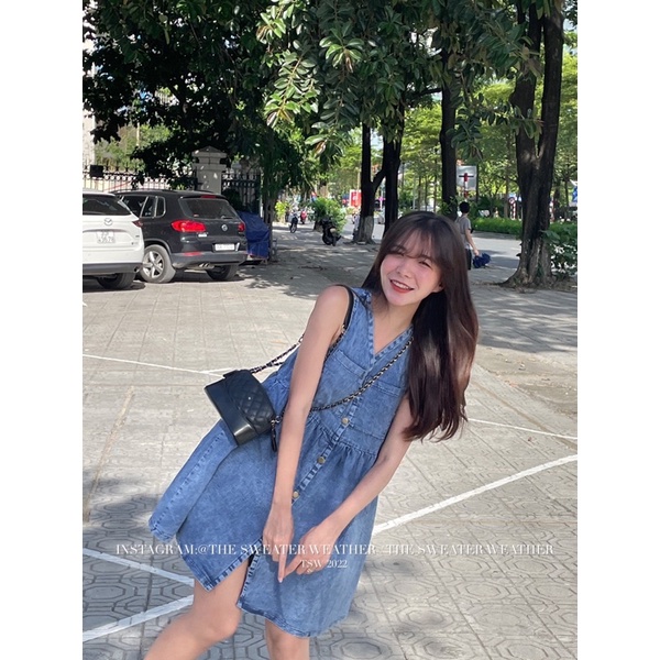 Váy babydoll ba lỗ denim xoè A the.sweaterweather TSW (ảnh thật)