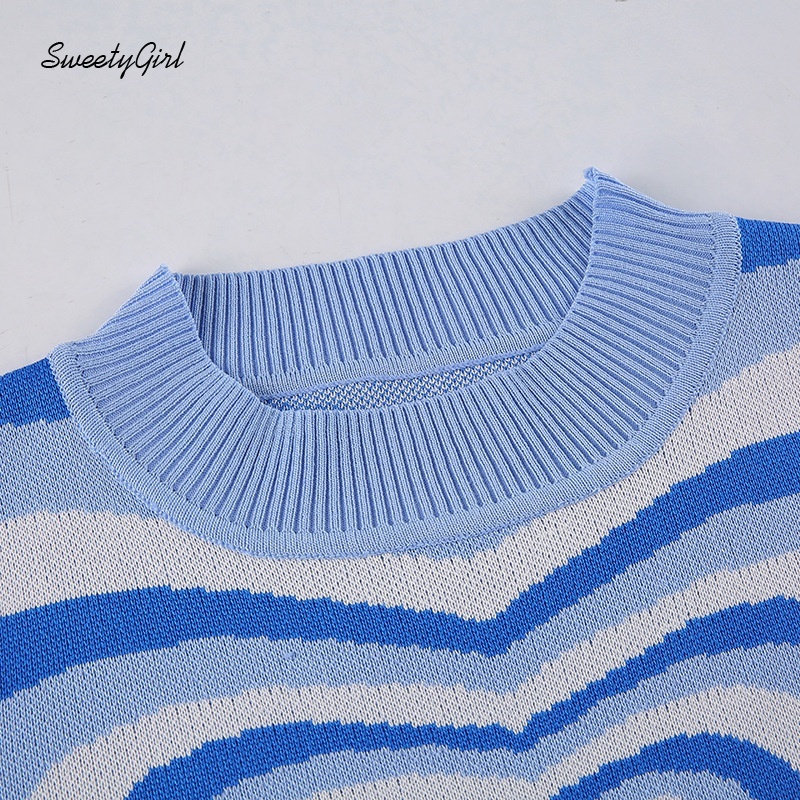 Áo Sweater Dệt Kim Tay Dài Cổ Tròn Màu Sắc Tương Phản In Họa Tiết Trái Tim Xinh Xắn Cho Nữ