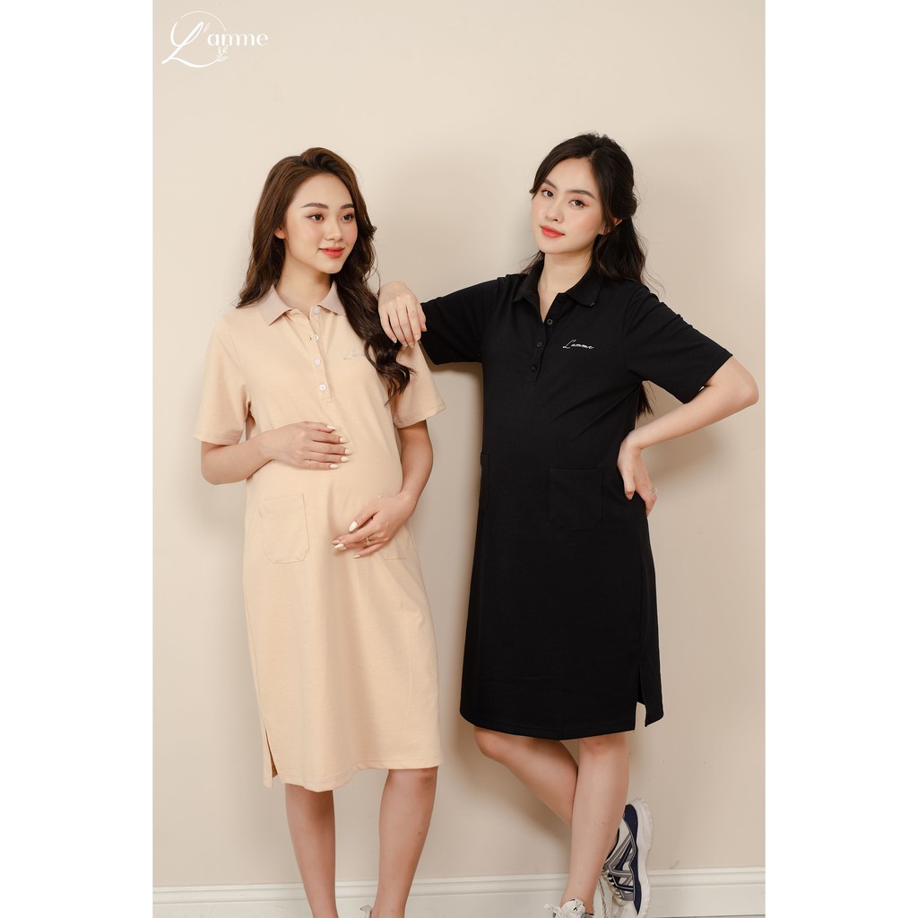 Váy bầu đẹp Polo Dress dáng suông thể thao có nút tháo rời tiện lợi cho bé tuti thiết kế bởi LAMME