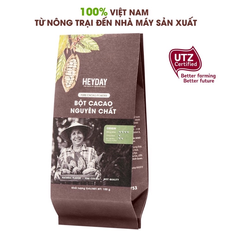 Bột cacao nguyên chất không đường, Bột cacao sữa Heyday - Túi 100g