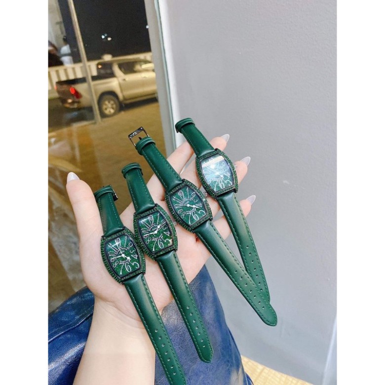 Đồng hồ nữ g.u.o.u màu xanh ngọc mặt đính full đá sang trọng , dáng bầu quai da siêu bên donghoguou | BigBuy360 - bigbuy360.vn