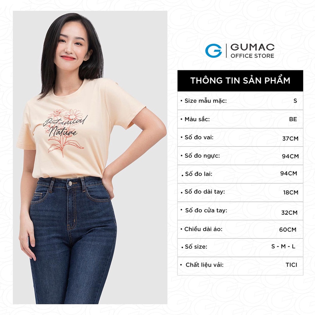 [Mã WABRGUM giảm 10% tối đa 30K đơn 99K] Áo thun nữ cổ tròn in hoa thời trang GUMAC ATC04039 - mẫu mới | BigBuy360 - bigbuy360.vn